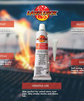 650 F Hi Temp Silicone Adhesive For BBQ Grills And Smokers Sealer Food Contact Safe 3 Oz Tube With Nozzle, Label Visible
