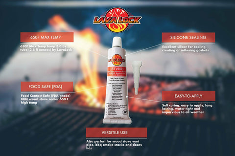 650 F Hi Temp Silicone Adhesive For BBQ Grills And Smokers Sealer Food Contact Safe 3 Oz Tube With Nozzle, Label Visible