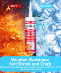 Pro Grade Advanced Silicone Caulk For Kitchen And Bathroom 10 Fl Oz Cartridges 12 Pack 100 Percent Waterproof RTV Sealant With Stronger Adhesion Shrink Proof Crack Proof Flexible For 15 Year Durability against fire and ice background.