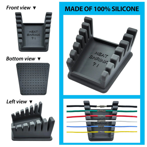 Upgraded Silicone Soldering Stand With Six Slot Wire Holder For 32AWG To 12AWG Wires And Helping Hands Soldering Station Third Hand Iron Stand With Anti Slip Base Tray Design With Heat Shrink Reminder Dark Grey