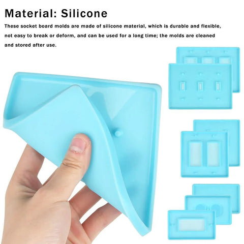 7 Piece Light Switch Cover Resin Molds Set for Epoxy Resin Crafts with silicone socket panel molds displayed