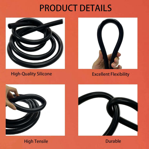 Product details image showing High Temperature Silicone Vacuum Hose Three Eighths Inch Inner Diameter 10 Feet Long Black Automotive Vacuum Tubing