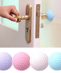 5 Piece Silicone Self Adhesive Wall Protectors For Door Handles And Doorknobs Pink Cushioning Bumpers shown installed on door