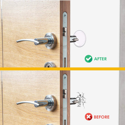 Before and after using Door Stoppers for Wall – Clean and Dry Surface Required for Strong Adhesive, showing wall protection.