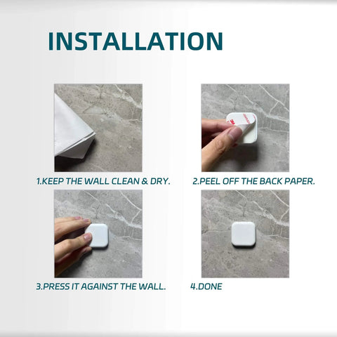 Installation steps for Silicone Door Stop Wall Protector Bumper Self Adhesive Noise Reduction Shield for Doors White 1.77 x 1.77 Inch Compact Size 6 Pack No More Door Slams Knob Guard and Silencer for Home Office School