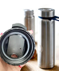 6 Pack Water Bottle Gasket Replacements For Wide Mouth Flip Lids, Silicone O Rings And Seals, shown with stainless steel bottle