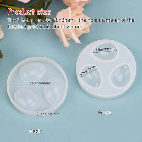 Water Drop Pendant Silicone Molds For Resin Casting Jewelry Making 2 Pack With Hole Easy Release Clear Shine Finish, front and back view