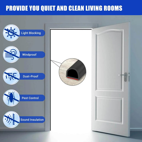 Weather Stripping Door Seal Self Adhesive Weather Strip Silicone D Shaped Door Seal Strip for Door Frame/Window Seal, 20Ft, Black in application