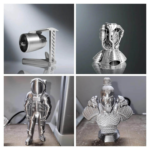 Modelli 3D con filamento PLA Silk da 1,75 mm per 3D , bobina da 1 kg color argento metallizzato lucido con Tolerance dimensionale di 0,02 mm.