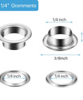 500 Pcs Grommet and Washer Kit for Leather, Fabric and Bags 1/4 Inch Inner Diameter Silver Finish Eyelets with measurements
