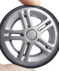 Luggage Suitcase Replacement Wheels Wear Resistant Silent Swivel Casters Repair Kit Silver 55mm close-up view showing rubber wheel.