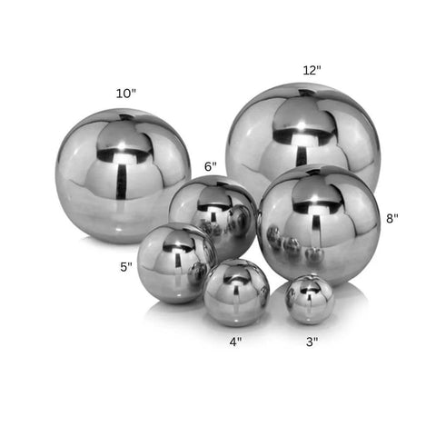 Bola Polished Sphere, Silver Aluminum, Decorative Orbs in various sizes for Tabletop Modern Wall Decor and Centerpiece Bowls