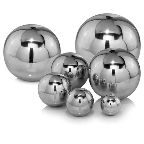 Bola Polished Sphere, Silver Aluminum Filler, Decorative Orbs for Tabletop Modern Wall Decor, Home Office 5-inch Ball
