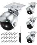 1.5 Inch Ball Caster Wheels for Furniture Swivel Casters With Top Plate Mount Silver Pack of 4 Includes Self-Tapping Screws and Small Screwdriver