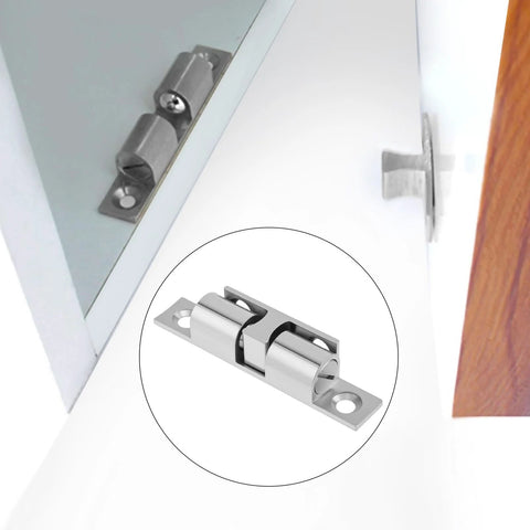 12Pcs Double Ball Tension Roller Cabinet Catch Latch Set 70mm Solid Brass Hardware installed on cabinet door, silver finish