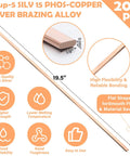 20 Silver Brazing Rods Pack 0.050 By 0.125 By 19.5 Inch Copper Phos Copper Alloy for HVAC Air Conditioning Refrigeration Welding Industry Grade Flat Welding Rods for DIY Pros and Professional Technicians, product features highlighted.