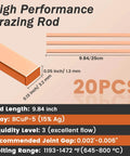 Pro Grade Silver Brazing Rods Set RIZENCE Fifteen Percent Silver AWS BCuP-5 Phos Copper Brazing Alloys dimensions and specs