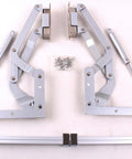 Cabinet Door Vertical Swing Lift Up Stay Pneumatic Arm Kitchen Mechanism Hinges (Silver) components on display
