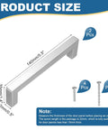 Two Pack Silver 5.5 Inch Square Cabinet Pulls Stainless Steel Drawer Handles with Size Details and Screws