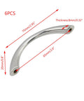 Silver Curved Drawer Handles Set Of 6 With Ergonomic Arch Design, 75mm Length And 65mm Hole Centers, solid handle dimensions.