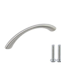Silver Curved Drawer Handles Set Of 6 With Ergonomic Arch Design, 75mm Length And 65mm Hole Centers, includes screws.
