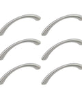 Silver Curved Drawer Handles Set Of 6 With Ergonomic Arch Design, 75mm Length And 65mm Hole Centers, Solid Pulls For Cabinets