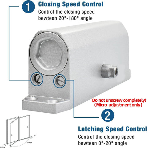 Heavy Duty Automatic Door Closer for Commercial and Residential Use Hydraulic 3 Spring Model Small Silver with speed adjustment controls