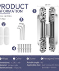 4 Pack 7 Inch Hidden Door Hinges Concealed Zinc Alloy With 180 Degree Swing 3 Way Adjustable Silent Butt Hinge Set, product details with components.