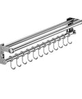 Silver 40CM+8Hook Modern Kitchen Utensil Hanger, Space-Saving Wall Mount Knife Wall Mount, Kitchen Storage Shelf with Hooks.