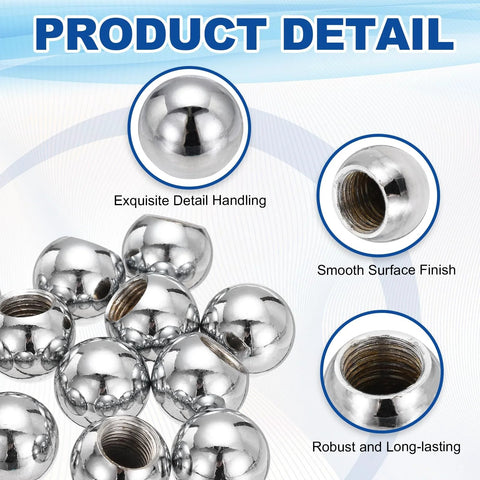 12Pcs M10 x 18mm Threaded Ball Knobs Set In Silver With 12 Spacers And Flat Washers For Lighting DIY Projects Carbon Steel Thread Cap Nuts