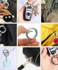 4 Pack Silver Metal O Ring Set For Purses And Handbags, Keys And Carabiners in use on various bags and keychains.