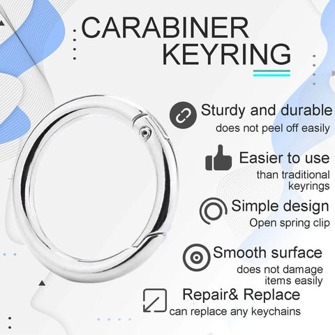 Ten Pack One Inch Metal Spring O Ring Carabiner Clips Keychains Snap Hooks with smooth surface and simple design for easy use.