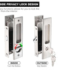Invisible Recessed Pocket Door Lock With Hidden Handle And Keys, Ideal For Sliding Barn Wood Doors, Silver Finish, shown installed