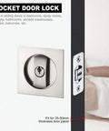 Pocket Door Lock With Keys And Invisible Recessed Handle Latch For Barn Doors And Wood Furniture, Silver Square Lock