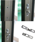 2 Pieces Silver Sliding Door Keepers With Glass Lock Latch For Sliding Patio Doors Including Mounting Screws, Durable Zinc Alloy Construction, Chrome Plated, Waterproof And Rust-Resistant, Size 2.36 x 0.38 x 0.82 Inches installed and close-up