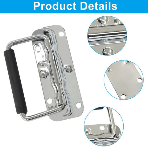 Two Pack 4.33 Inch Silver Spring Loaded Handles for Toolboxes Chest Cases Storage Boxes with Rubber Grip