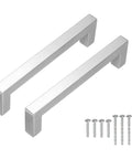 Two Pack Silver 5.5 Inch Square Cabinet Pulls Stainless Steel Drawer Handles For Kitchen Cupboards And Dresser Drawers Includes Eight Screws