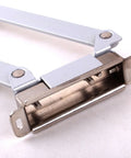 Close-up of Cabinet Door Vertical Swing Lift Up Stay Pneumatic Arm Kitchen Mechanism Hinges in Silver, showing hinge details.