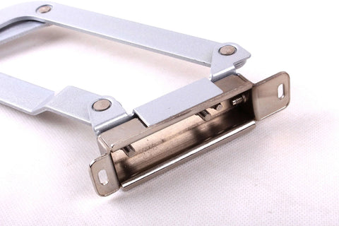 Close-up of Cabinet Door Vertical Swing Lift Up Stay Pneumatic Arm Kitchen Mechanism Hinges in Silver, showing hinge details.