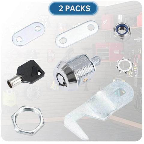 Durable 5/8 inch tubular cam toolbox locks with two keys, zinc alloy chrome finish, rustproof and waterproof, two packs