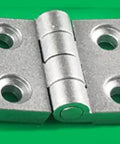 2020 Aluminum Profile Accessory Zinc Alloy Silver Hinge for Extrusion Profile, close-up view on green background