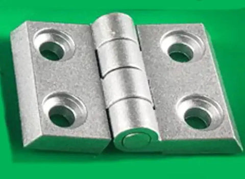 2020 Aluminum Profile Accessory Zinc Alloy Silver Hinge for Extrusion Profile, close-up view on green background