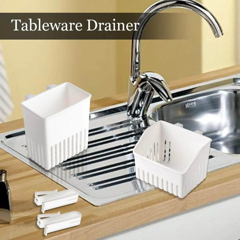 3 Pack Silverware Drying Basket on kitchen sink, white plastic utensil drainer, escurridor de cubiertos plastico, tableware drainer.