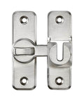 Front view of Silvery Enhanced Security Flip Latch Lock for sliding and swing doors, showing metal finish and screw holes.