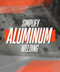 Graphic text 'Simplify Aluminum Welding' over aluminum surface, related to Aluminum E4043 Stick Electrode Rods for Welding