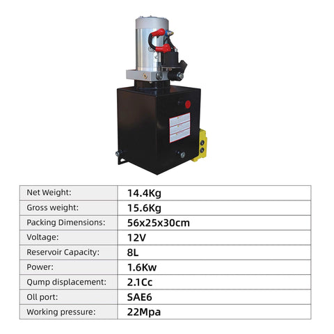 ✝️ Single Acting Hydraulic Pump 8 Quart Hydraulic Power Units 12V DC Hydraulic Pump SAE#6 for trailers and lifting applications.