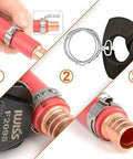 40 Pcs 15.3mm-18.5mm Single Ear Hose Clamps 304 Stainless Steel PEX Cinch Clamps installed on pipe fitting.