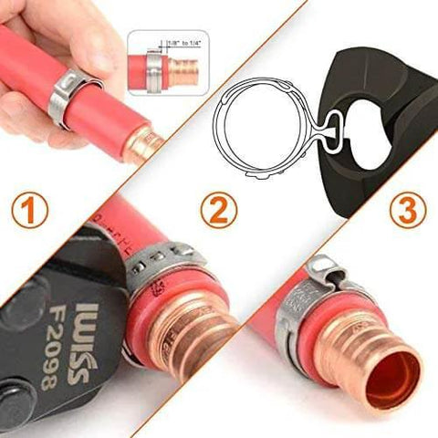 40 Pcs 15.3mm-18.5mm Single Ear Hose Clamps 304 Stainless Steel PEX Cinch Clamps installed on pipe fitting.