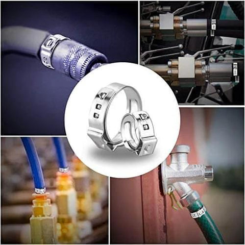 40 Pcs 15.3mm-18.5mm Single Ear Hose Clamps 304 Stainless Steel PEX Cinch Clamps for Pipe Fitting Connections in use