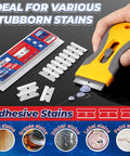 Single Edge Razor Blades Set With 100 High Carbon Steel Blades For Razor Scraper And Utility Knife Heavy Duty One Edge Blades displayed with tool